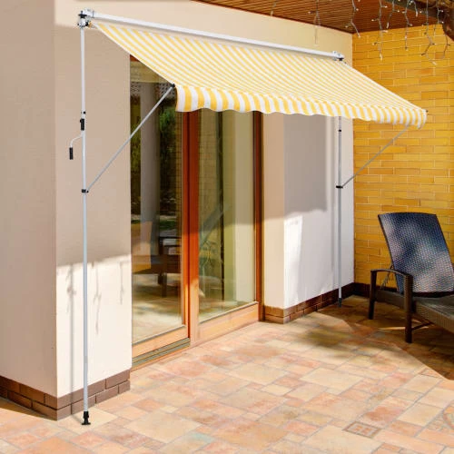 Outsunny Pergolas Et Tonnelles Store Banne Manuel Rétractable Rayé Blanc Et Jaune 2 Outsunny Pergolas Et Tonnelles Store Banne Manuel Rétractable Rayé Blanc Et Jaune – Image 2