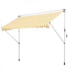 Outsunny Pergolas Et Tonnelles Store Banne Manuel Rétractable Rayé Blanc Et Jaune