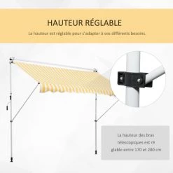 Outsunny Pergolas Et Tonnelles Store Banne Manuel Rétractable Rayé Blanc Et Jaune 9 Outsunny Pergolas Et Tonnelles Store Banne Manuel Rétractable Rayé Blanc Et Jaune -France Parasols Soldes 2022 store banne manuel retractable raye blanc et jaune 3