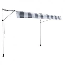 Happy Garden Pergolas Et Tonnelles Store Banne Pour Balcon 3 × 1,2m Toile Rayée Blanche/grise