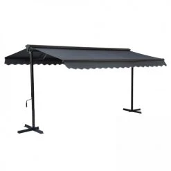 Oviala Pergolas Et Tonnelles Store Double Pente Avec Coffre 3 X 4 M En Aluminium Gris Anthracite