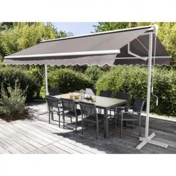 Oviala Pergolas Et Tonnelles Store Double Pente En Aluminium Taupe -France Parasols Soldes 2022 store double pente en aluminium taupe 4