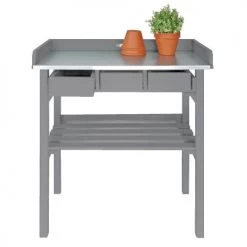 Farm Folklore Rangements Extérieur Table De Jardinage En Pin Et Zinc Gris -France Parasols Soldes 2022 table de jardinage en pin et zinc gris 2