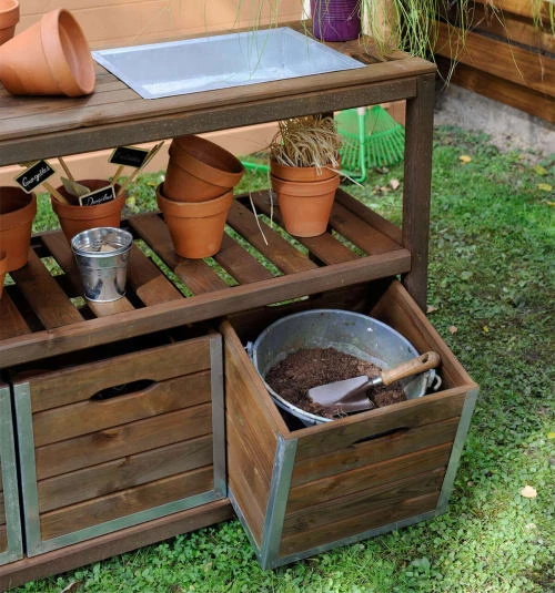 Jardipolys Rangements Extérieur Table De Préparation Avec 3 Bacs De Rangement En Pin Teinté Marron 2 Jardipolys Rangements Extérieur Table De Préparation Avec 3 Bacs De Rangement En Pin Teinté Marron – Image 2