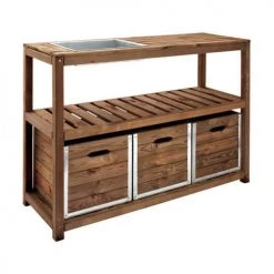 Jardipolys Rangements Extérieur Table De Préparation Avec 3 Bacs De Rangement En Pin Teinté Marron