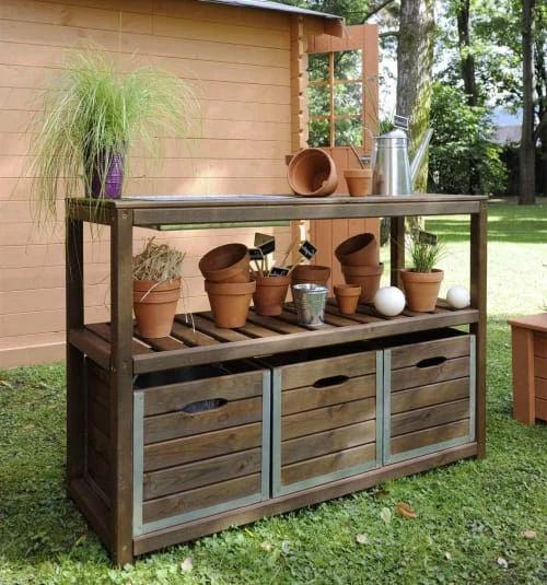 Jardipolys Rangements Extérieur Table De Préparation Avec 3 Bacs De Rangement En Pin Teinté Marron 4 Jardipolys Rangements Extérieur Table De Préparation Avec 3 Bacs De Rangement En Pin Teinté Marron – Image 4