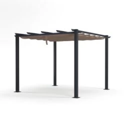 Avril Paris Pergolas Et Tonnelles Tonnelle 3x3m Avec Toile Rétractable En Aluminium Gris écru -France Parasols Soldes 2022 tonnelle 3x3m avec toile retractable en aluminium gris taupe 1