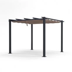Avril Paris Pergolas Et Tonnelles Tonnelle 3x3m Avec Toile Rétractable En Aluminium Gris Taupe