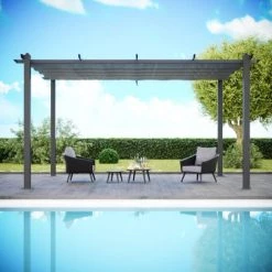 Avril Paris Pergolas Et Tonnelles Tonnelle 3x4m Avec Toile Rétractable En Aluminium Gris -France Parasols Soldes 2022 tonnelle 3x4m avec toile retractable en aluminium gris 9