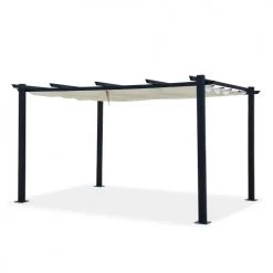Avril Paris Pergolas Et Tonnelles Tonnelle 3x4m Avec Toile Rétractable En Aluminium Gris écru -France Parasols Soldes 2022 tonnelle 3x4m avec toile retractable en aluminium gris ecru 2