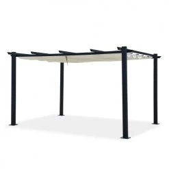 Avril Paris Pergolas Et Tonnelles Tonnelle 3x4m Avec Toile Rétractable En Aluminium Gris écru