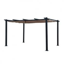 Avril Paris Pergolas Et Tonnelles Tonnelle 3x4m Avec Toile Rétractable En Aluminium Gris Taupe