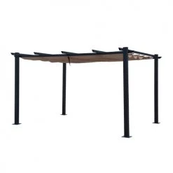 Avril Paris Pergolas Et Tonnelles Tonnelle 3x4m Avec Toile Rétractable En Aluminium Gris Taupe -France Parasols Soldes 2022 tonnelle 3x4m avec toile retractable en aluminium gris taupe 4