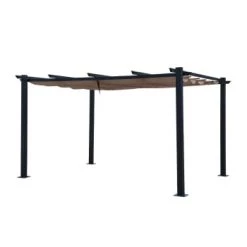 Avril Paris Pergolas Et Tonnelles Tonnelle 3x4m Avec Toile Rétractable En Aluminium Gris Taupe -France Parasols Soldes 2022 tonnelle 3x4m avec toile retractable en aluminium gris taupe 6