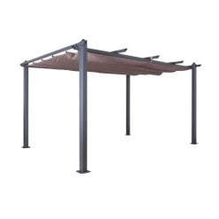 Avril Paris Pergolas Et Tonnelles Tonnelle 3x4m Avec Toile Rétractable Taupe En Aluminium Gris