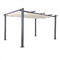 Avril Paris Pergolas Et Tonnelles Tonnelle 3x4m Avec Toile Rétractable Taupe En Aluminium Gris