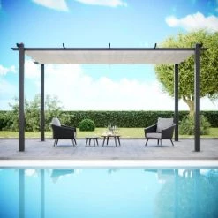 Avril Paris Pergolas Et Tonnelles Tonnelle 3x4m Avec Toile Rétractable Taupe En Aluminium Gris -France Parasols Soldes 2022 tonnelle 3x4m avec toile retractable taupe en aluminium gris 8