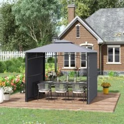 Outsunny Pergolas Et Tonnelles Tonnelle De Jardin Double Toit Auvents Réglables Métal Polyester Gris -France Parasols Soldes 2022 tonnelle de jardin double toit auvents reglables metal polyester gris 2
