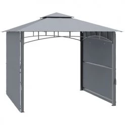 Outsunny Pergolas Et Tonnelles Tonnelle De Jardin Double Toit Auvents Réglables Métal Polyester Gris