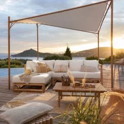 Maisons Du Monde Pergolas Et Tonnelles Tonnelle De Jardin En Métal Imitation Bois Et Toile écrue -France Parasols Soldes 2022 tonnelle de jardin en metal imitation bois et toile ecrue 1000 6 22 209327 5