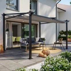 Avril Paris Pergolas Et Tonnelles Tonnelle Murale 3x4m Avec Toile Rétractable En Aluminium Gris -France Parasols Soldes 2022 tonnelle murale 3x4m avec toile retractable en aluminium gris 2