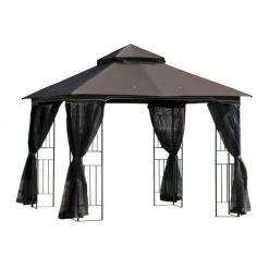 Outsunny Pergolas Et Tonnelles Tonnelle Style Colonial Moustiquaires étagères Polyester Chocolat