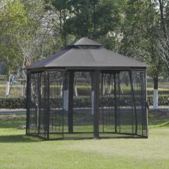 Outsunny Pergolas Et Tonnelles Tonnelle Style Colonial Moustiquaires étagères Polyester Chocolat -France Parasols Soldes 2022 tonnelle style colonial moustiquaires etageres polyester chocolat 3